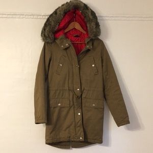 Topshop fur lined brown coat